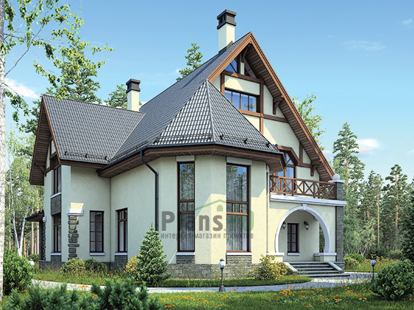 Дом из кирпича с мансардой и террасой